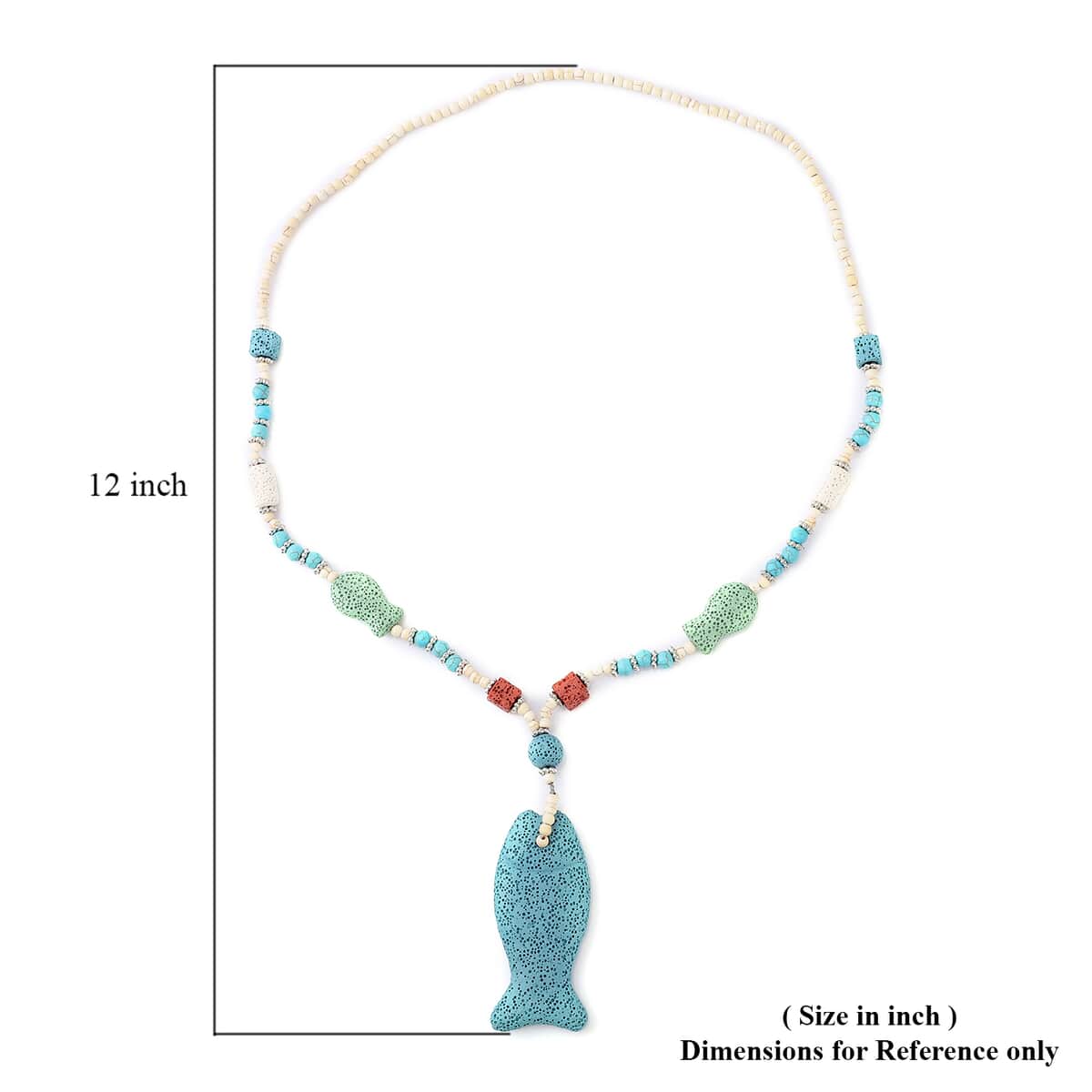 Multi Color Lava, Freshened White and Blue Howlite Beaded Necklace with Fish Charm 28 Inches in Silvertone 221.50 ctw image number 4