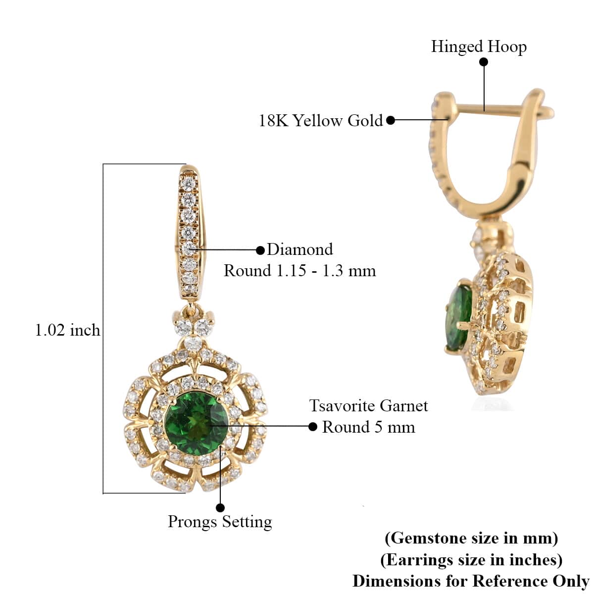 Appraised Iliana 18K Yellow Gold AAA Tsavorite Garnet and G-H SI Diamond Earrings 5.10 Grams 1.75 ctw image number 3