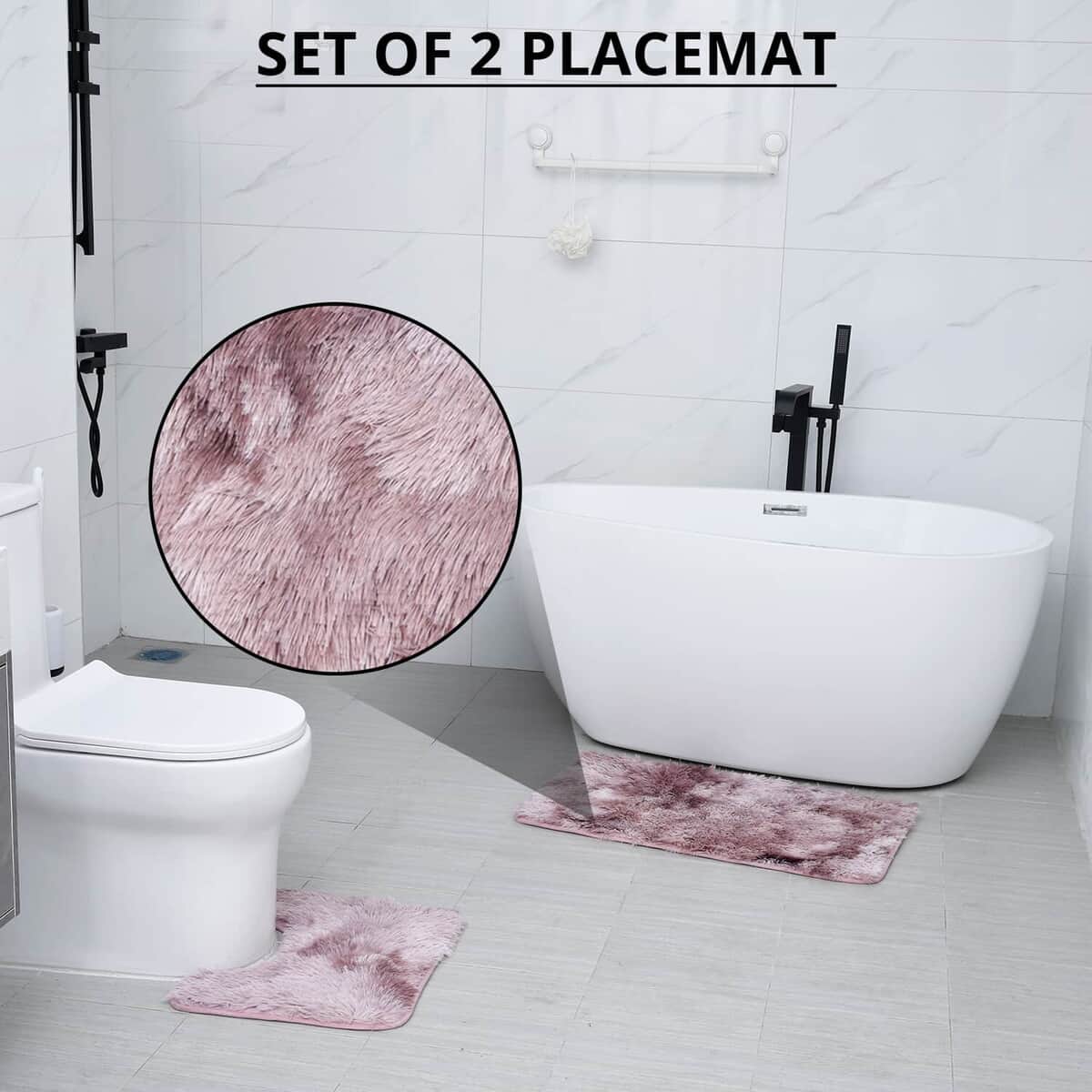 Homesmart Set of 2 Pink Rectangular and U Shape Anti-Skid Dots Gradient Plush Mat image number 1