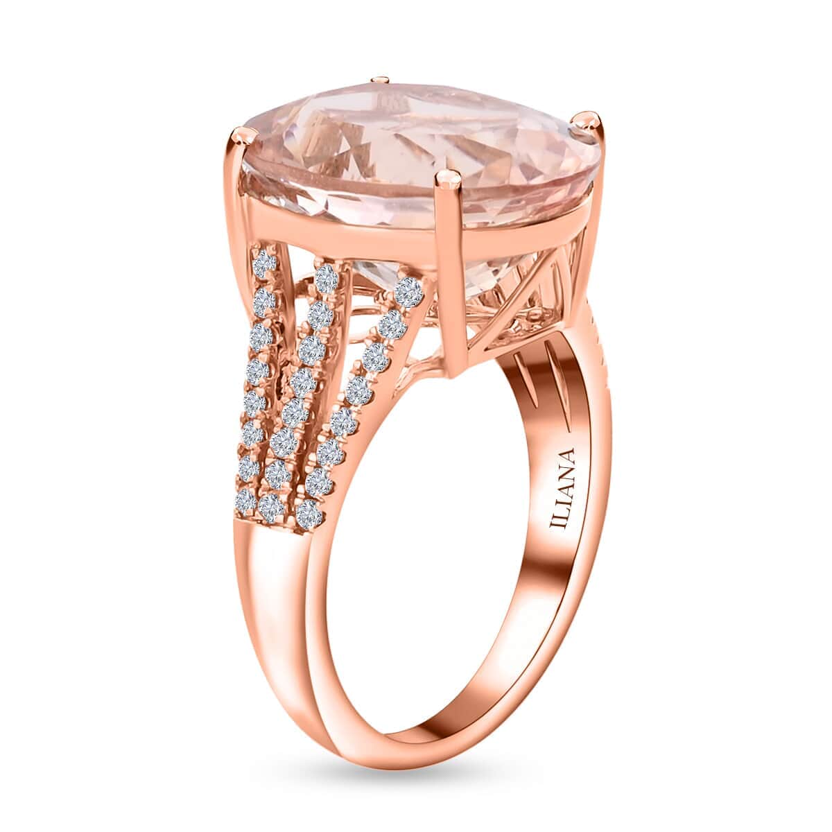 Iliana 18K Rose Gold AAA Marropino Morganite and G-H SI Diamond Ring (Size 6.0) 5.76 Grams 9.00 ctw image number 2