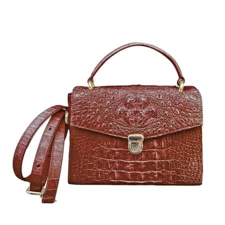 Elegant Crocodile Embossed Crossbody Bag, Classic Satchel Bag