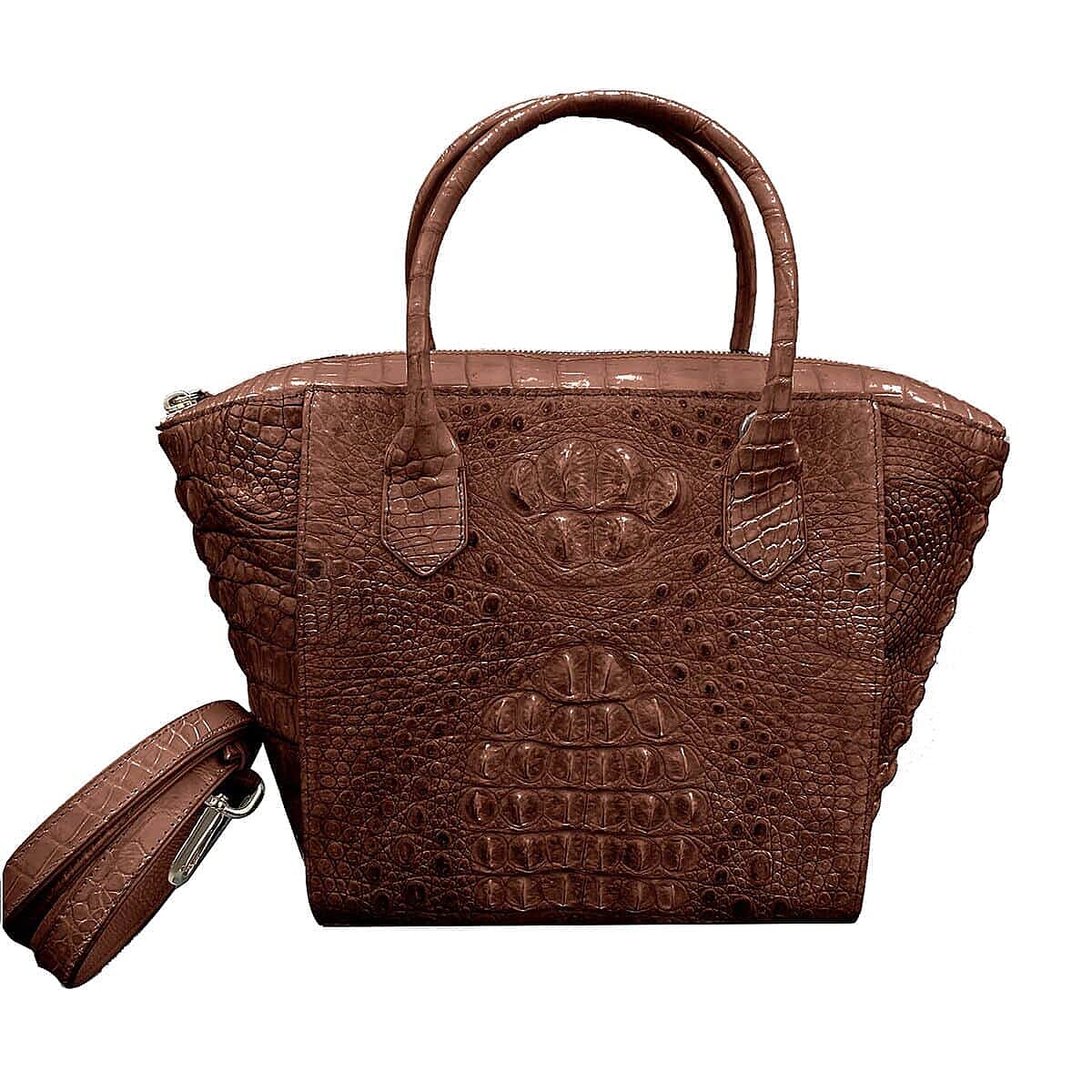 Buy Grand Pelle Genuine Crocodile Leather Dark Chocolate Tote Bag with