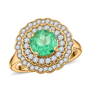 Iliana 18K Yellow Gold AAA Boyaca Colombian Emerald, Diamond (G-H, SI) (0.50 cts) Cocktail Ring (Size 7.0) (5.34 g) 2.25 ctw