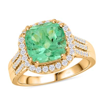 One Of A Kind Iliana 18K Yellow Gold AAA Boyaca Colombian Emerald and G-H SI Diamond Ring 6 Grams 4.15 ctw