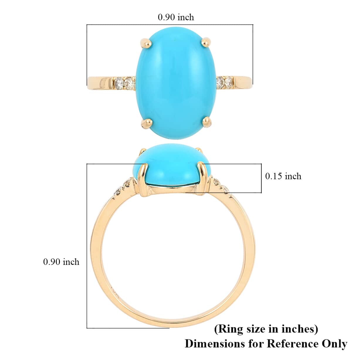 Luxoro 10K Yellow Gold AAA Sleeping Beauty Turquoise and G-H I2 Diamond  Ring (Size 7.0) 4.60 ctw