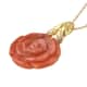 Red Jade Carved and Natural White Zircon Rose Flower Pendant Necklace 18 Inches in Vermeil Yellow Gold Over Sterling Silver 17.35 ctw image number 2
