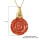 Red Jade Carved and Natural White Zircon Rose Flower Pendant Necklace 18 Inches in Vermeil Yellow Gold Over Sterling Silver 17.35 ctw image number 4
