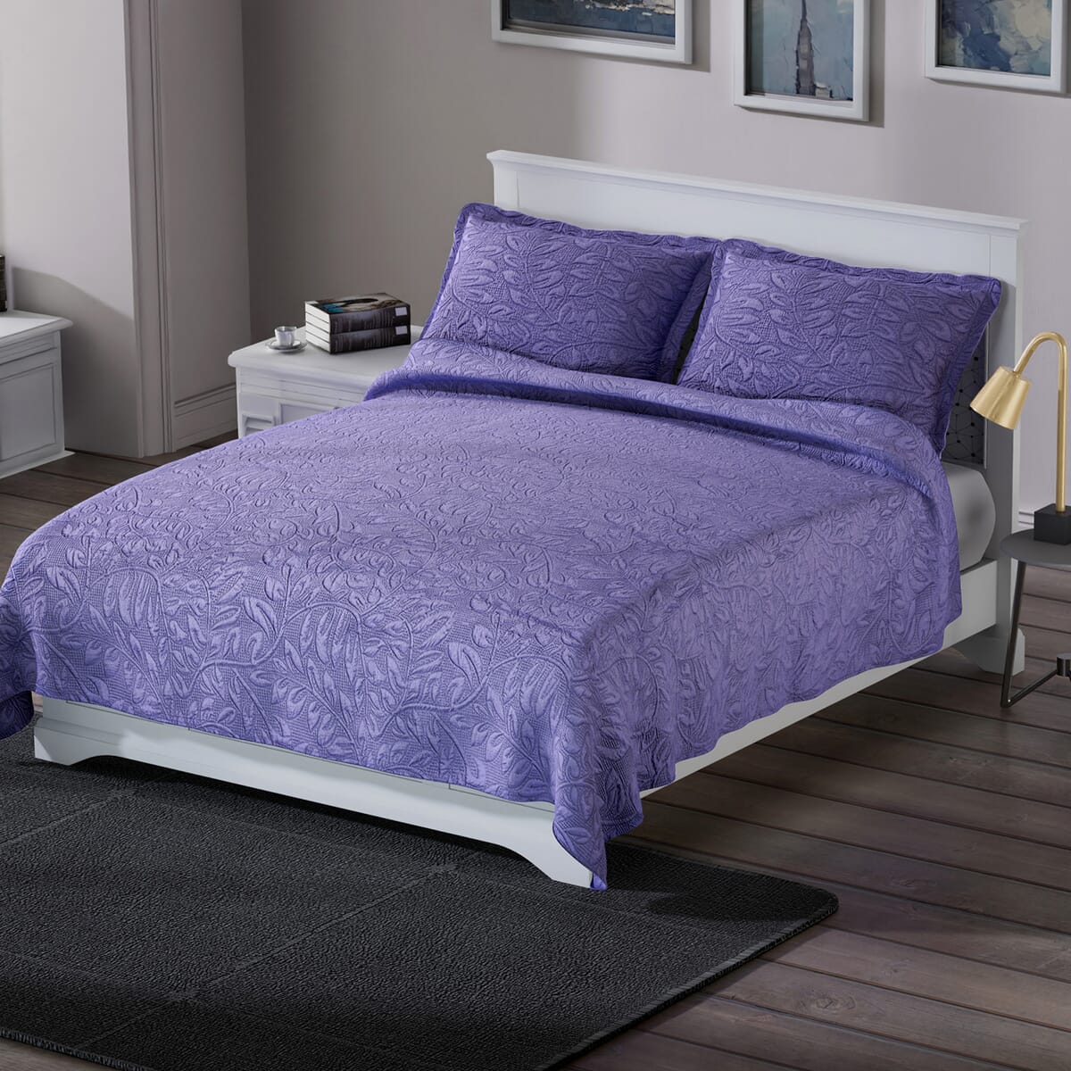 HOMESMART Lilac 3D Pinsonic Embossed Pattern Quilt with 2 Shams - Queen (Microfiber) image number 0