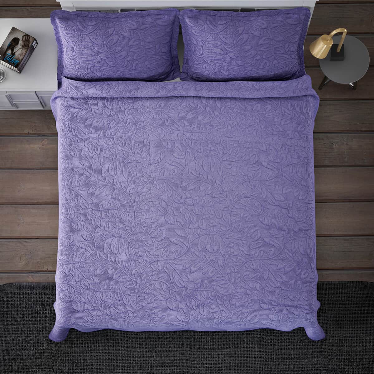 HOMESMART Lilac 3D Pinsonic Embossed Pattern Quilt with 2 Shams - Queen (Microfiber) image number 2