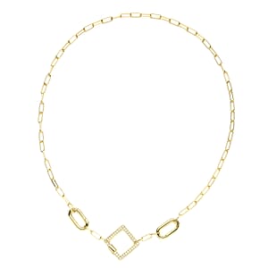 Diamond Shape Multi Charm Enhancer Customizable Paper Clip Necklace (18 Inches), with Simulated Diamonds in 14K YG Over Sterling Silver 0.80 ctw