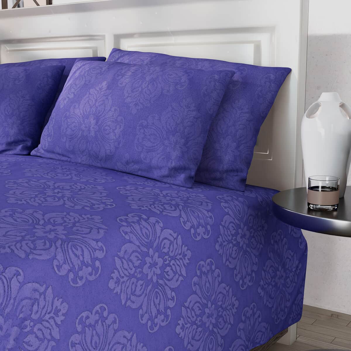 HOMESMART Purple Polyester Embossed 6pcs Sheet Set - King image number 1