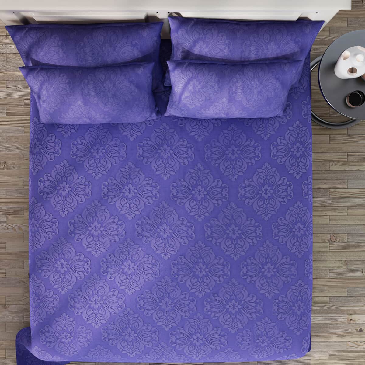 HOMESMART Purple Polyester Embossed 6pcs Sheet Set - King image number 3