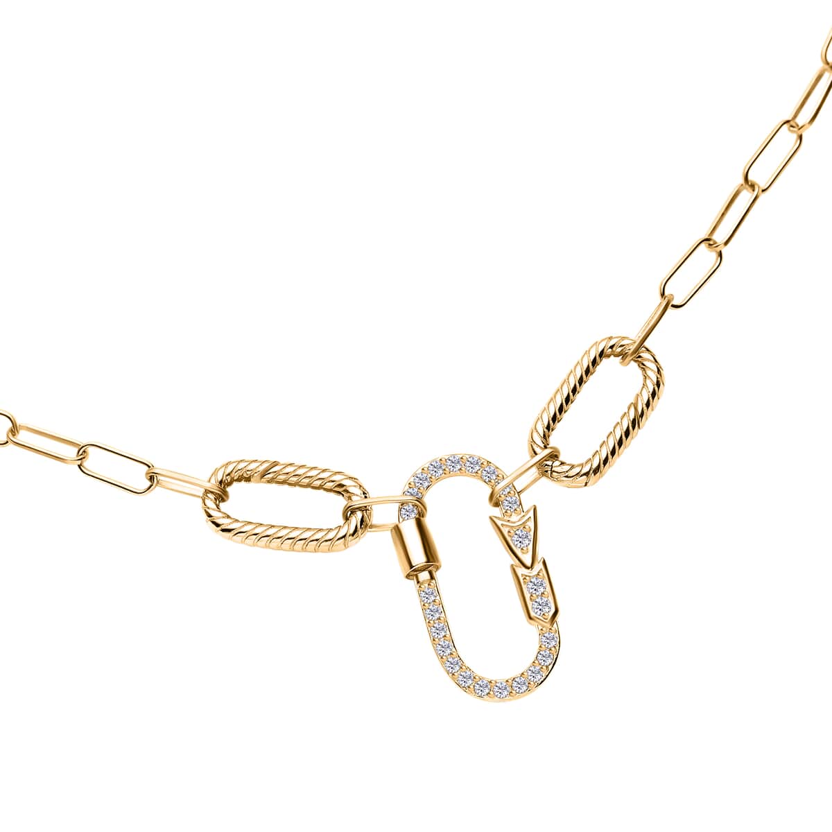 14K Gold Micro Pave Diamond Carabiner Lock Paper Clip Necklace