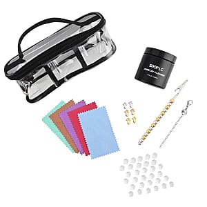 Jewelry Solutions Kit, Set of 26 (1 Bracelet Helper, 5 Cleaning Cloths, 15 Pairs Silicone & 3 Pairs Steel Anti-Droop Earring Push Backs, 1 Magnetic Necklace Extender & 1 Cleaning Liquid)