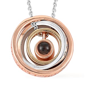 Hidden Message of I Love Mom on Magnifying Glass, Simulated Diamond Set of 5 Personalized Pendants with Necklace (20 Inches) in Dualtone