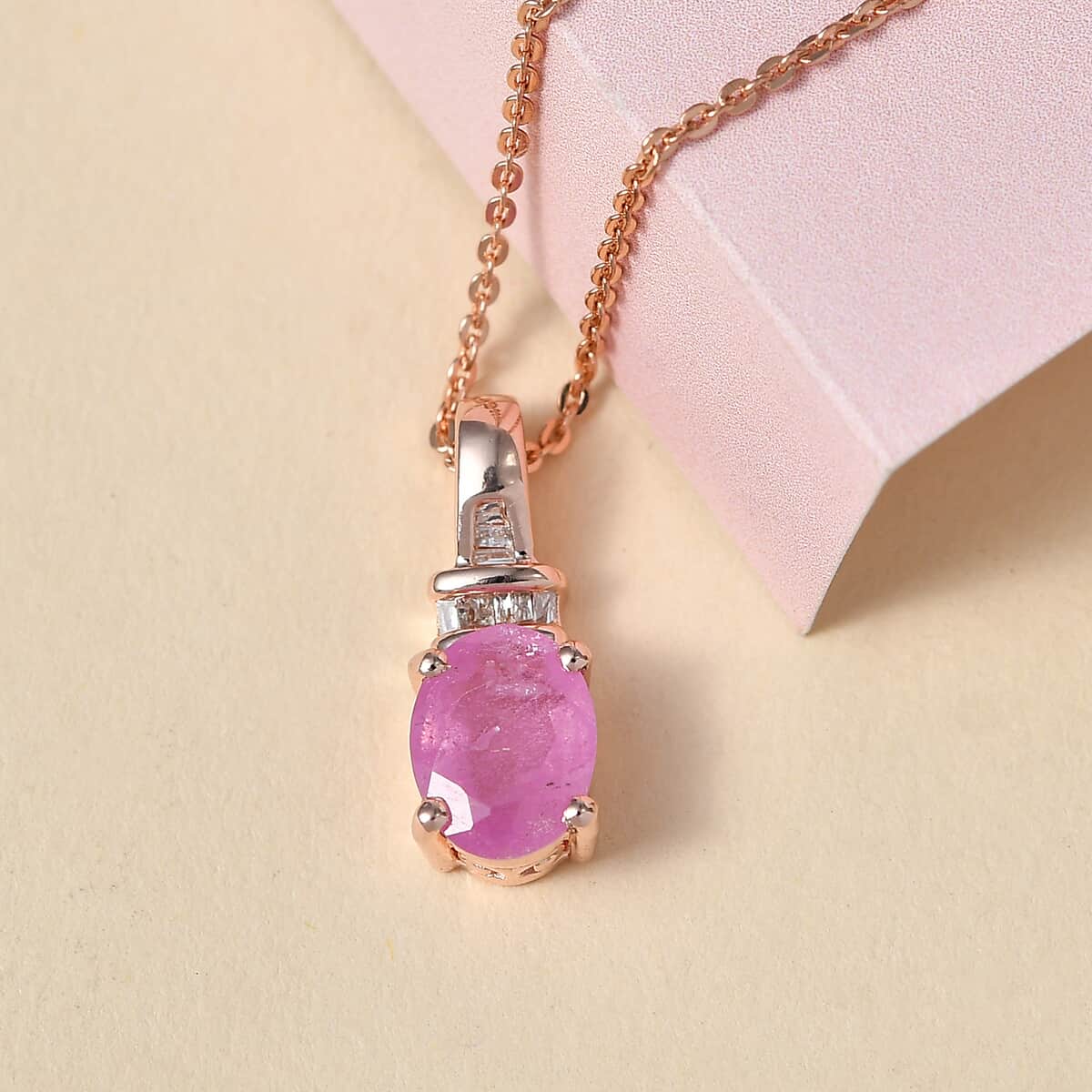 Hot Pink Sapphire Solitaire Necklace