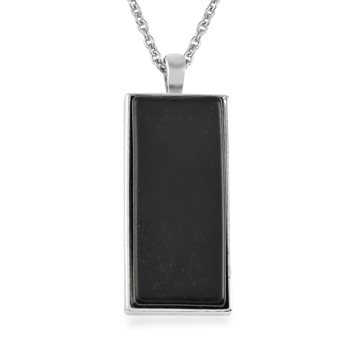 Buy Black Agate Dogtag Pendant Necklace 24 Inches in Silvertone