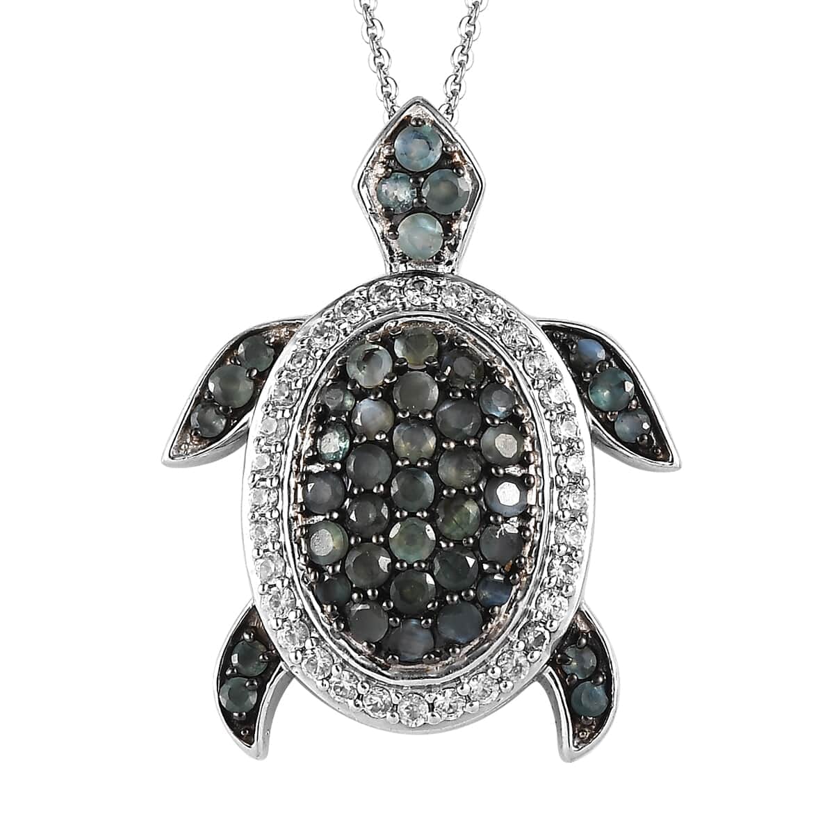 Buy Narsipatnam Alexandrite, White Zircon Turtle Pendant Necklace (20 ...