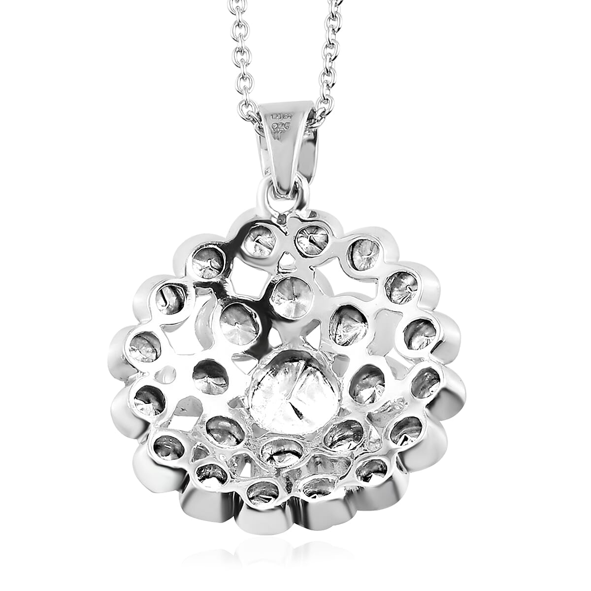 Buy Polki Diamond Floral Pendant Necklace 20 Inches in Platinum Over