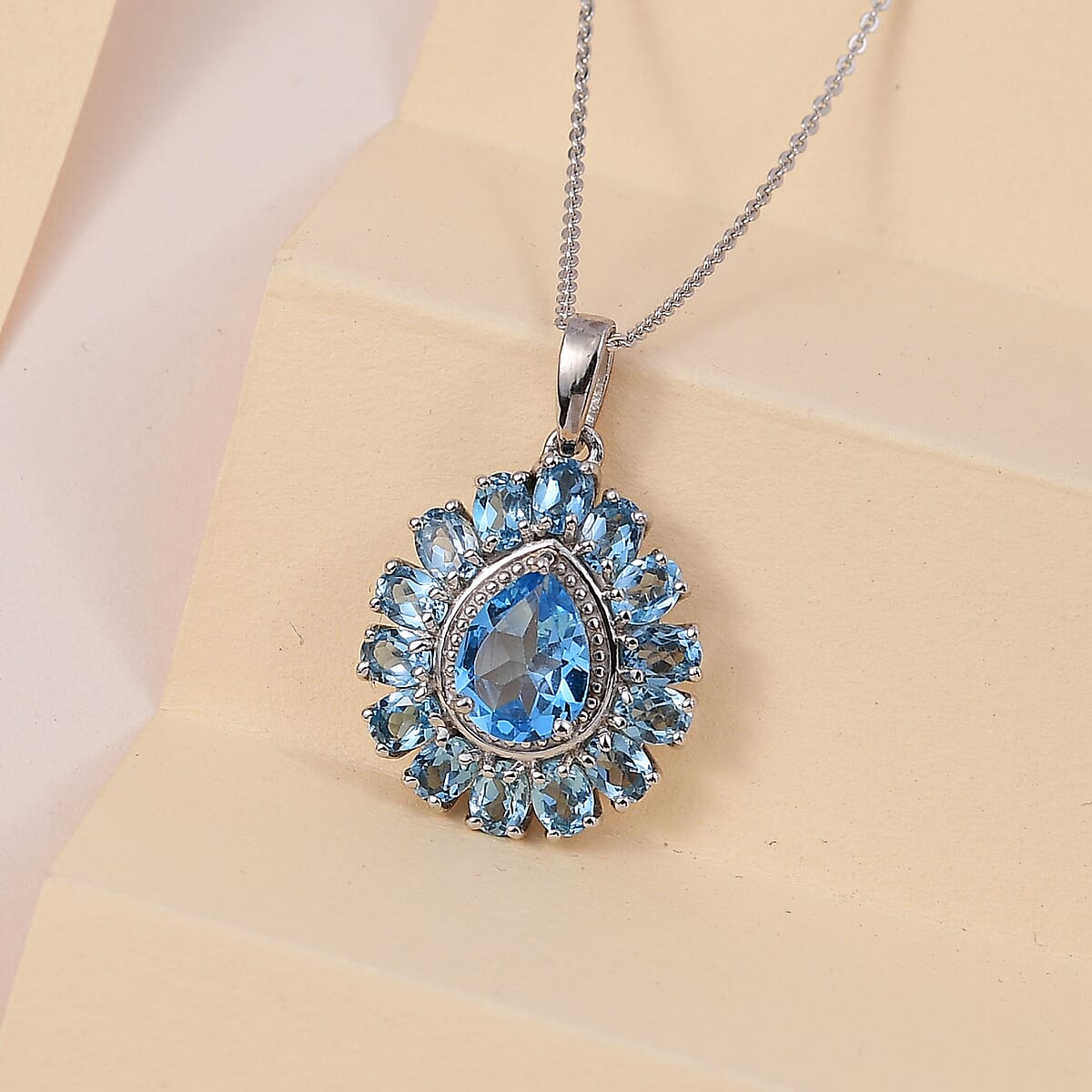 Buy Marambaia Topaz Halo Pendant Necklace 20 Inches in Platinum Over