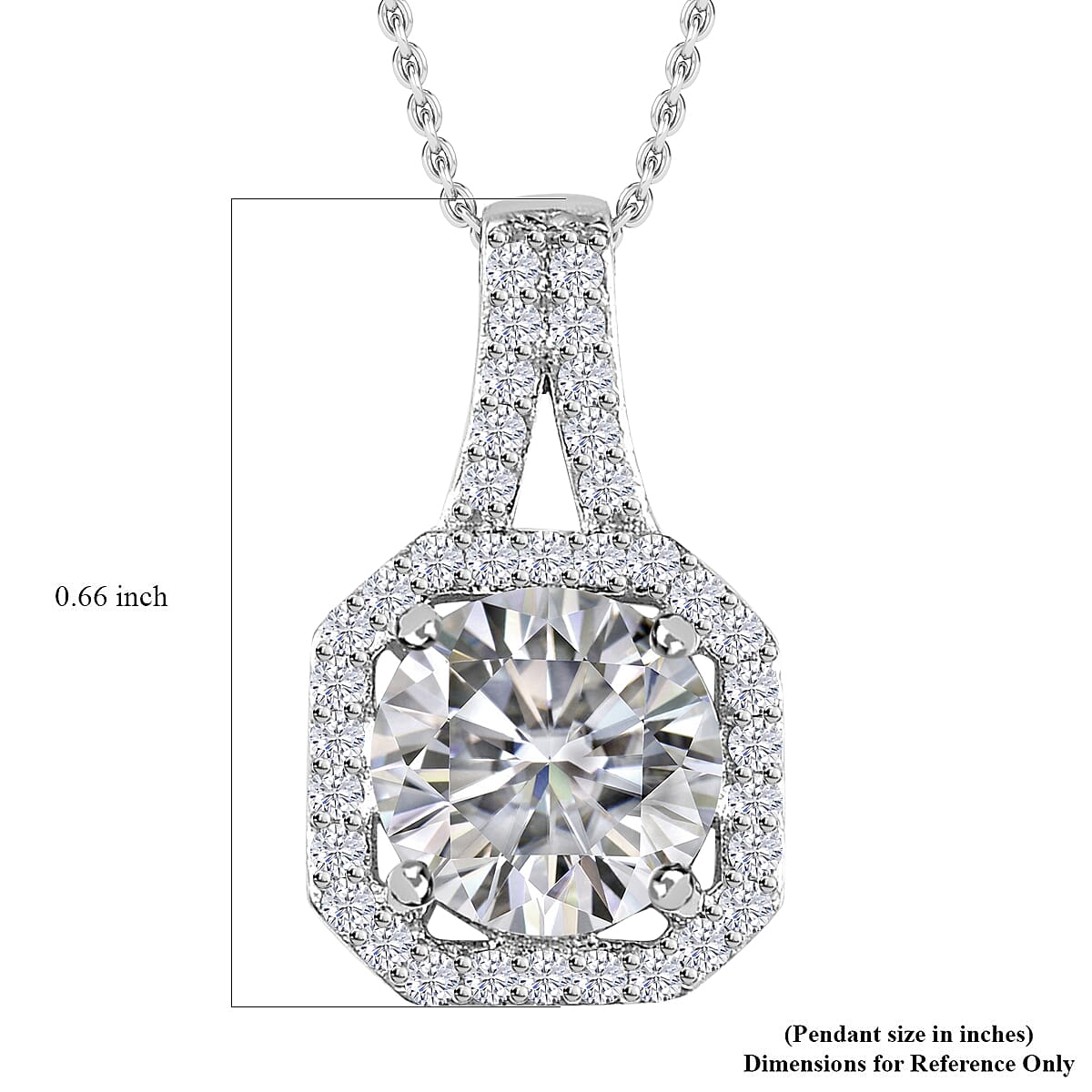 Buy Moissanite Halo Pendant Necklace 20 Inches in Platinum Over