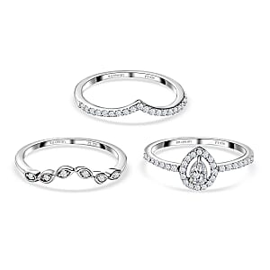 Rhapsody IGI Certified 950 Platinum Diamond (E-F, VS) Set of 3 Stackable Ring (Size 7.0) (6.40 g) 0.50 ctw