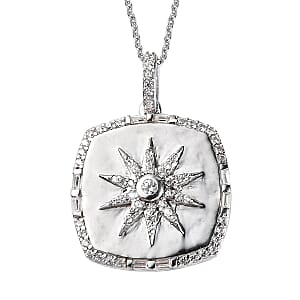 White Zircon Celestial Sun Medallion Pendant Necklace (20 Inches) in Platinum Over Sterling Silver 1.30 ctw