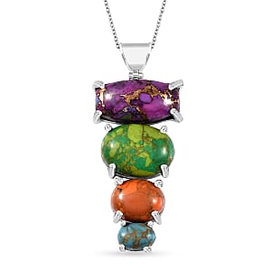 Mojave Multi Color Turquoise Pendant Necklace (20 Inches) in Platinum Over Sterling Silver 16.85 ctw