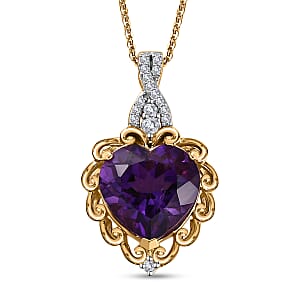 African Amethyst, Moissanite Heart Pendant Necklace (20 Inches) in Vermeil YG Over Sterling Silver 5.70 ctw
