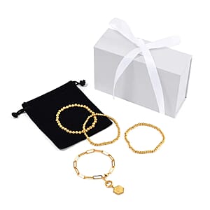 Ever True Set of 4 Stretch & Adjustable Bracelet with Medallion Heart Charm & Charm Enhancer in ION Plated YG Stainless Steel