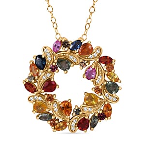 Rainbow Sapphire, White Zircon Wreath Pendant Necklace (18 Inches) in Vermeil YG Over Sterling Silver 3.50 ctw