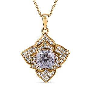 Moissanite Floral Pendant Necklace (18 Inches) in Vermeil YG Over Sterling Silver 2.35 ctw