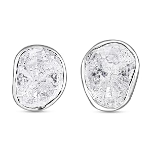 Polki Diamond Solitaire Stud Earrings in Platinum Over Sterling Silver 0.50 ctw