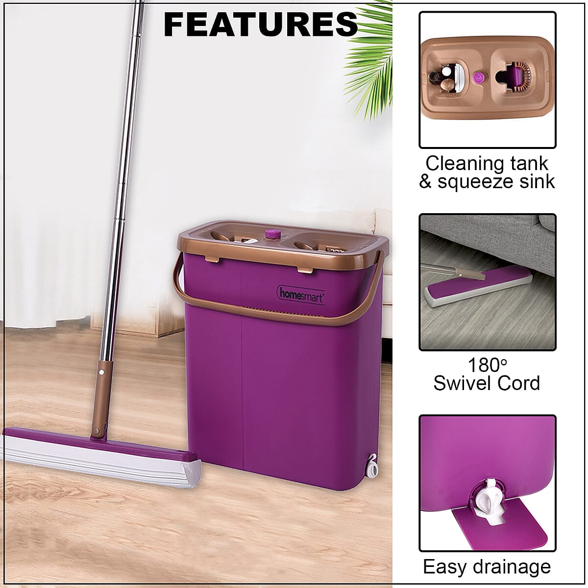 Buy HOMESMART PVA & Stainless Steel Mini Sponge Mop with Cleaning Bucket Purple & Gold at ShopLC.