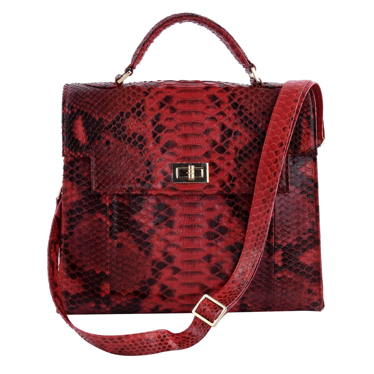 Red Python Snakeskin Leather Shoulder Top Handle Bag for Women