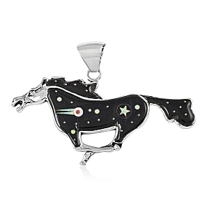 Santa Fe Style Black Onyx Horse with Moon and Stars Pendant in Sterling Silver 1.75 ctw