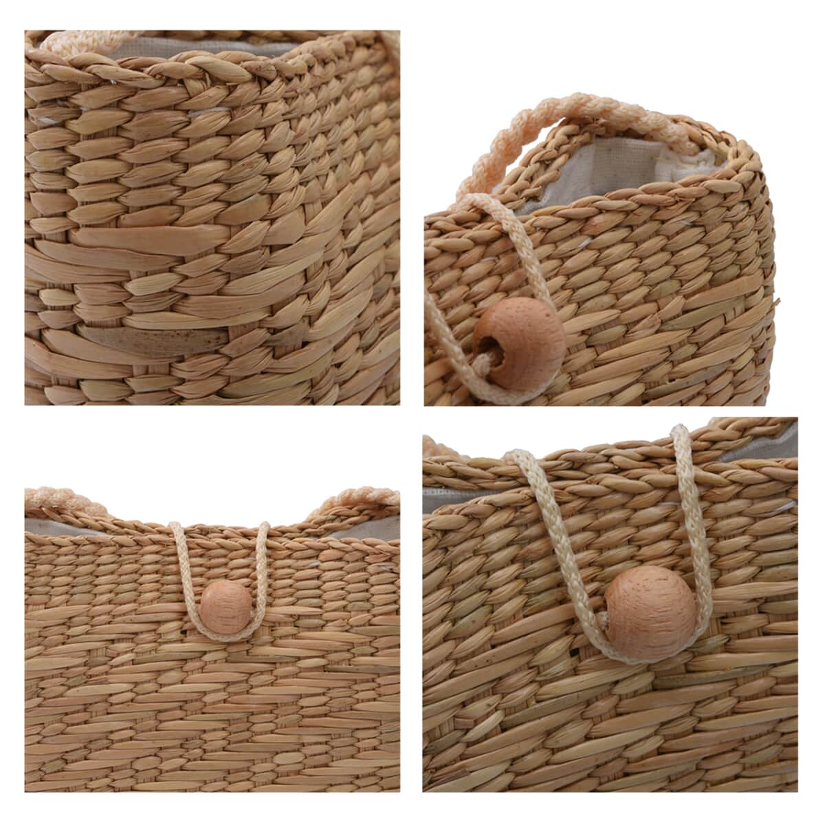 Eco Friendly Natural Reed, Mango Bead Handwoven Shoulder Bag with Cotton Lining and Handle image number 2