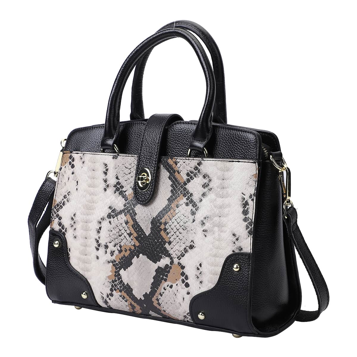 Black and Brown Snake Print Genuine Leather Convertible Tote Bag for Women | Purses | Satchel Purse | Shoulder Handbag | Designer Tote Handbag image number 6