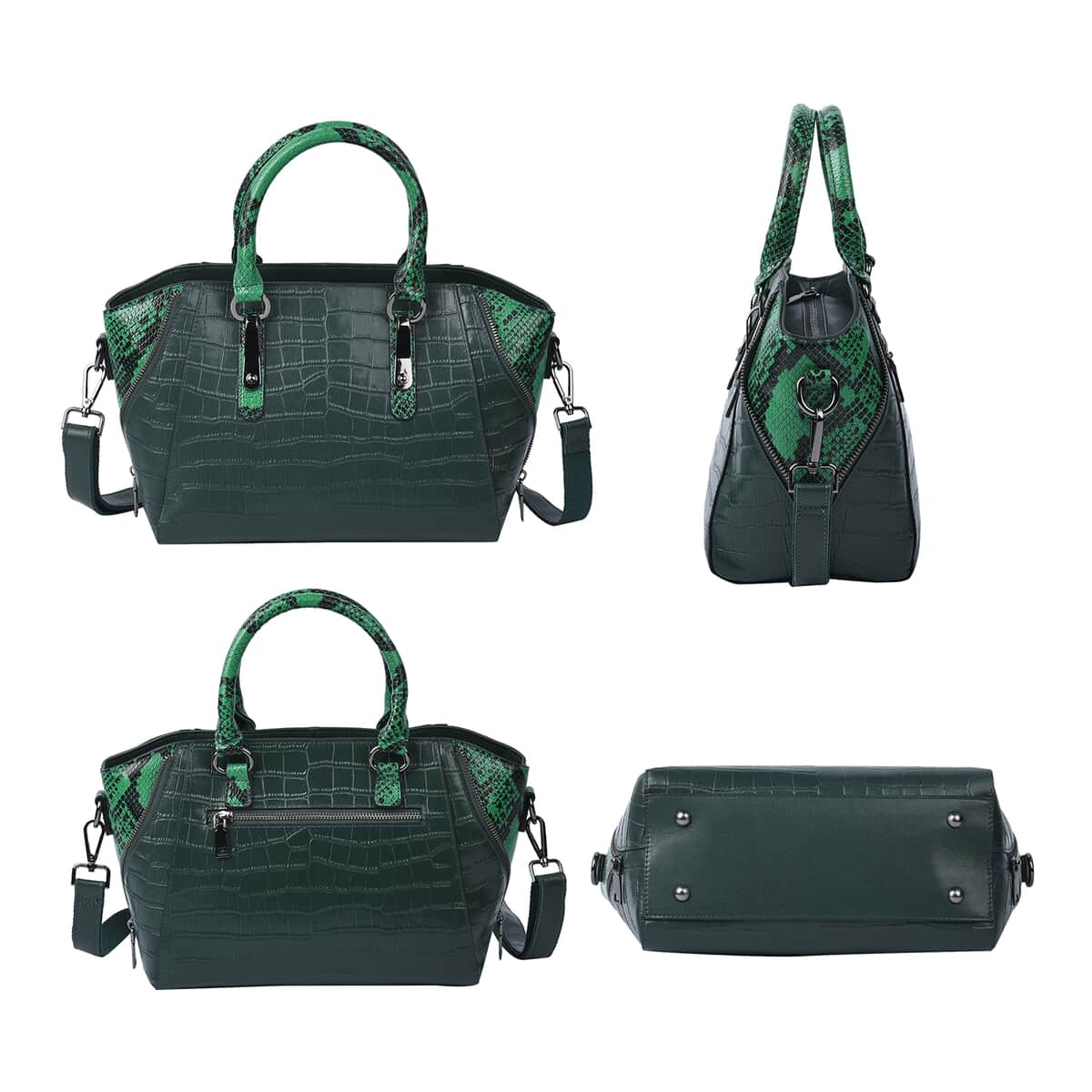 Passage Green Crocodile & Snakeskin Pattern Genuine Leather Tote Bag for Women| Satchel Purse| Shoulder Handbag image number 5