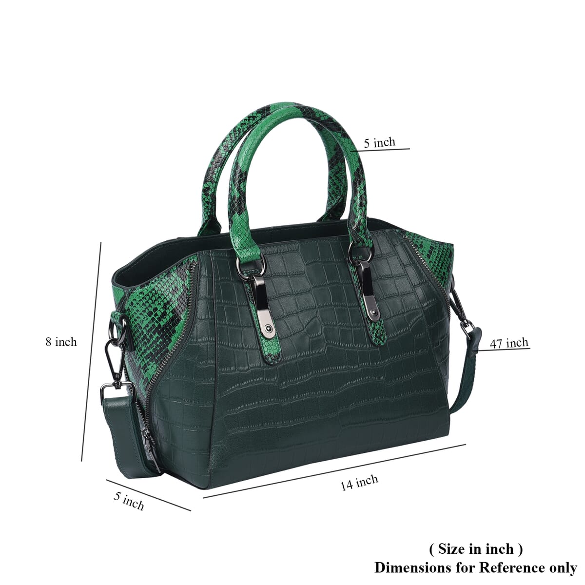 Passage Green Crocodile & Snakeskin Pattern Genuine Leather Tote Bag for Women| Satchel Purse| Shoulder Handbag image number 6