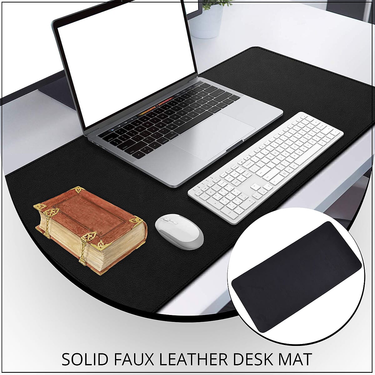 Buy Black Solid Faux Leather Desk Mat at ShopLC.