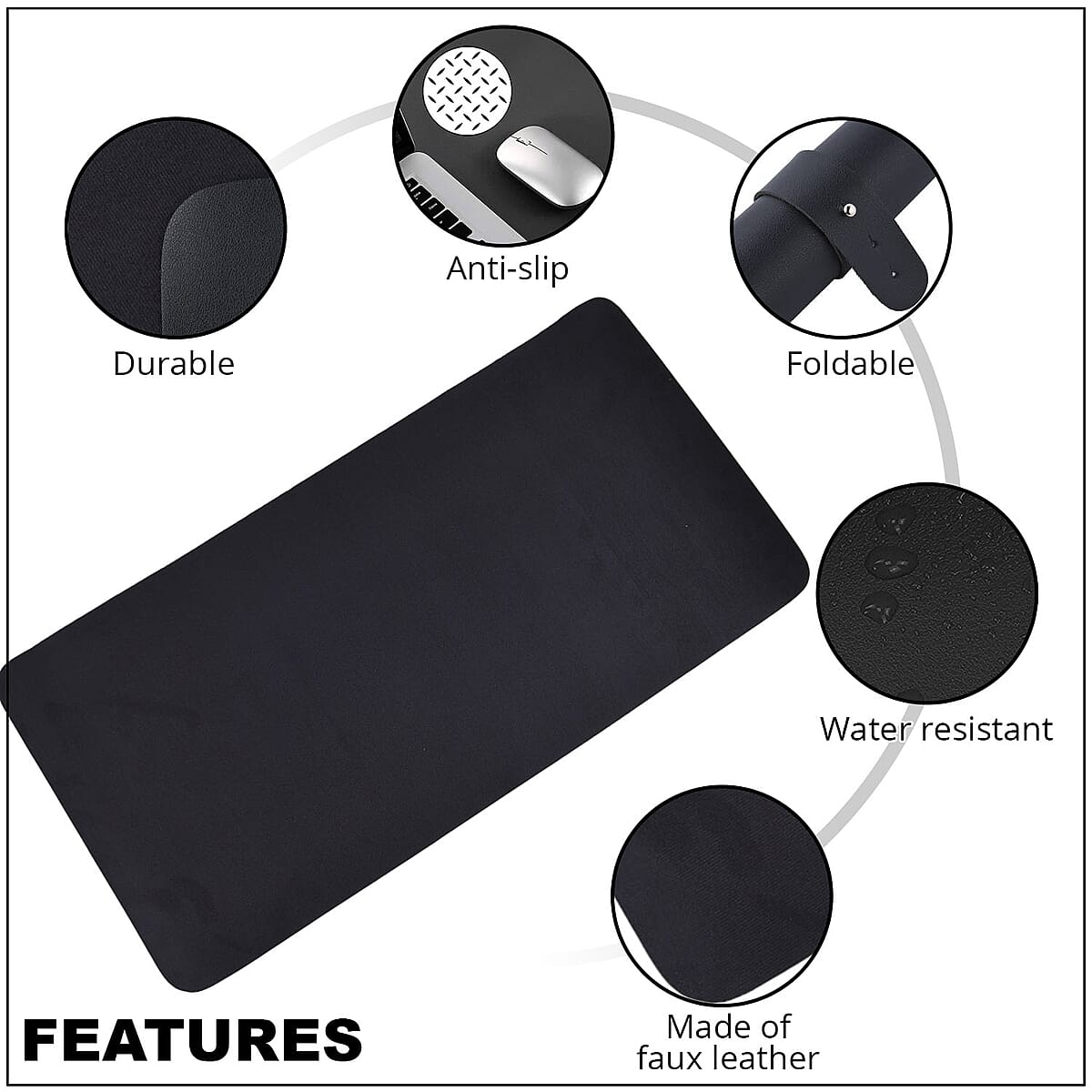 Buy Black Solid Faux Leather Desk Mat at ShopLC.