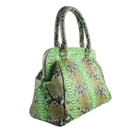 Genuine python top handle bag / designer bag / exotic leather bag / green  classy leather crossbody summer bag / snake print purse