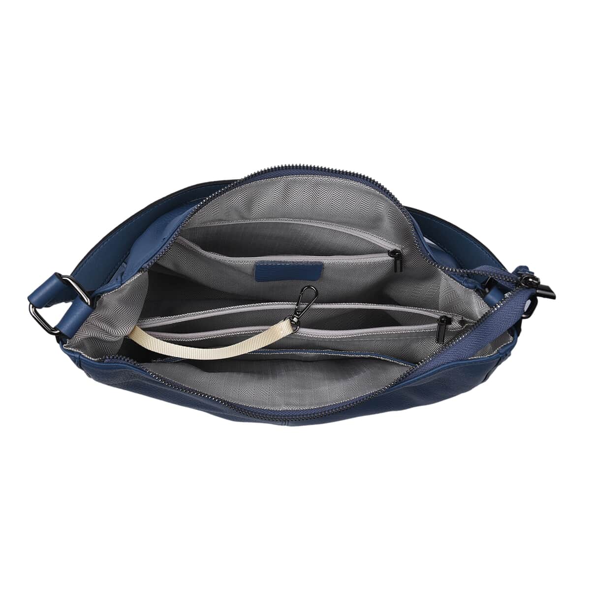 Navy Genuine Leather Hobo Bag with Swivel Lever Snap for Holding The Keys image number 4