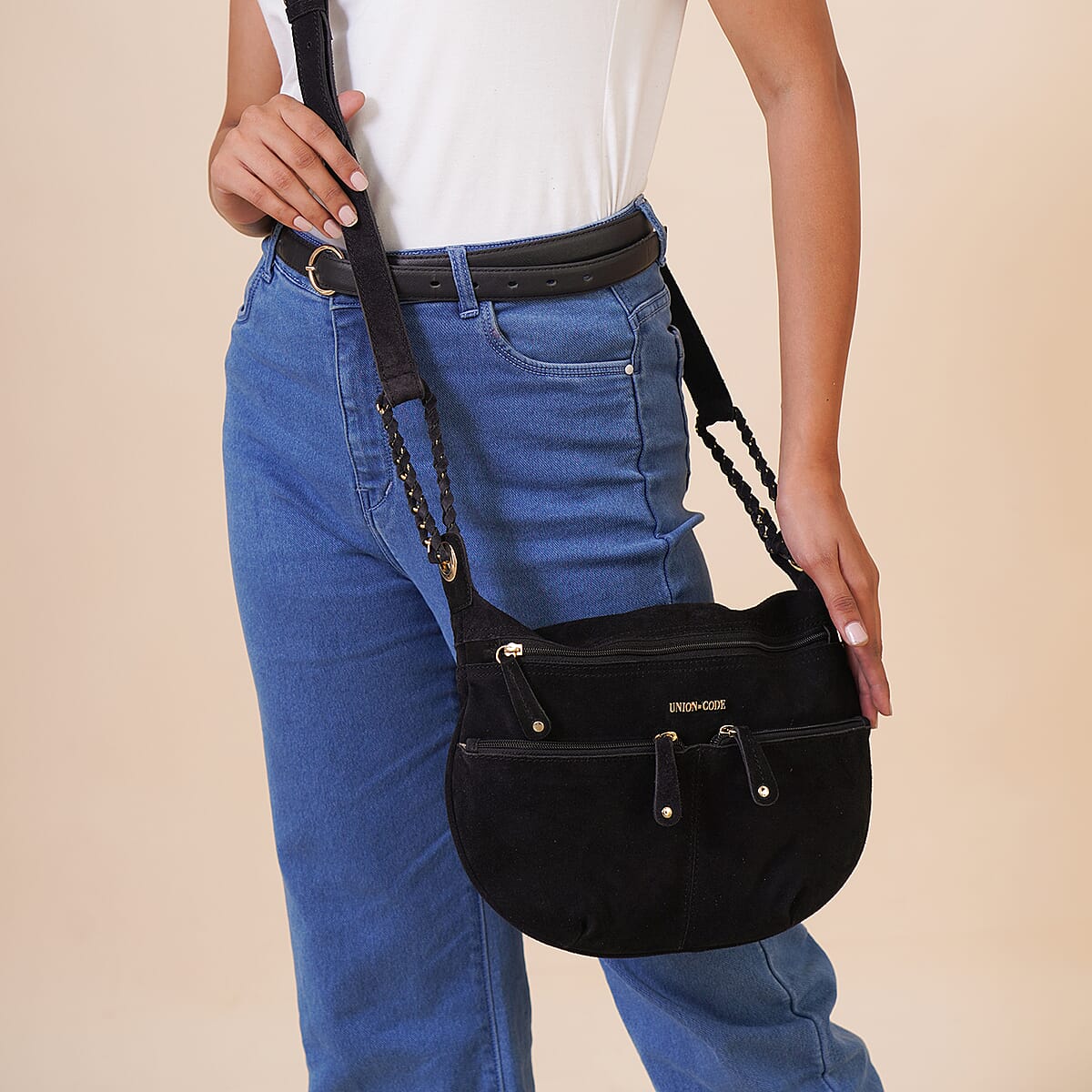 Buy Black 100 Genuine Leather Crossbody Sling Bag (13"x10"x1.5") at