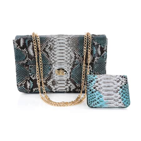 Genuine python top handle bag / designer bag / exotic leather bag / green  classy leather crossbody summer bag / snake print purse