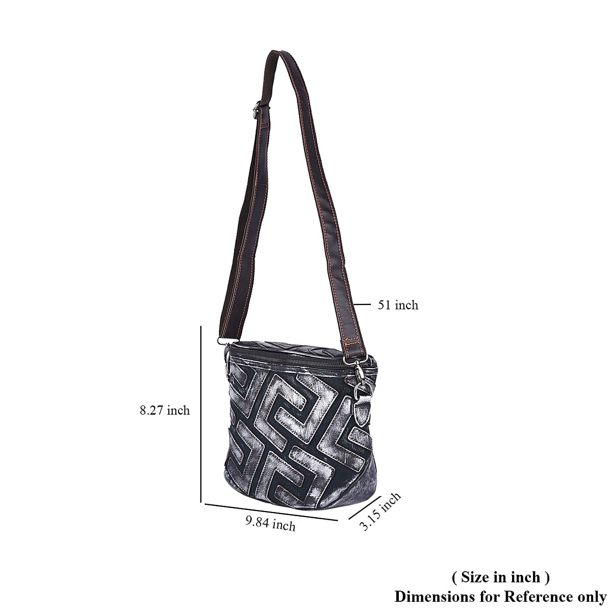 Buy CHAOS BY ELSIE Silver and Black Color Fret Pattern Genuine Leather