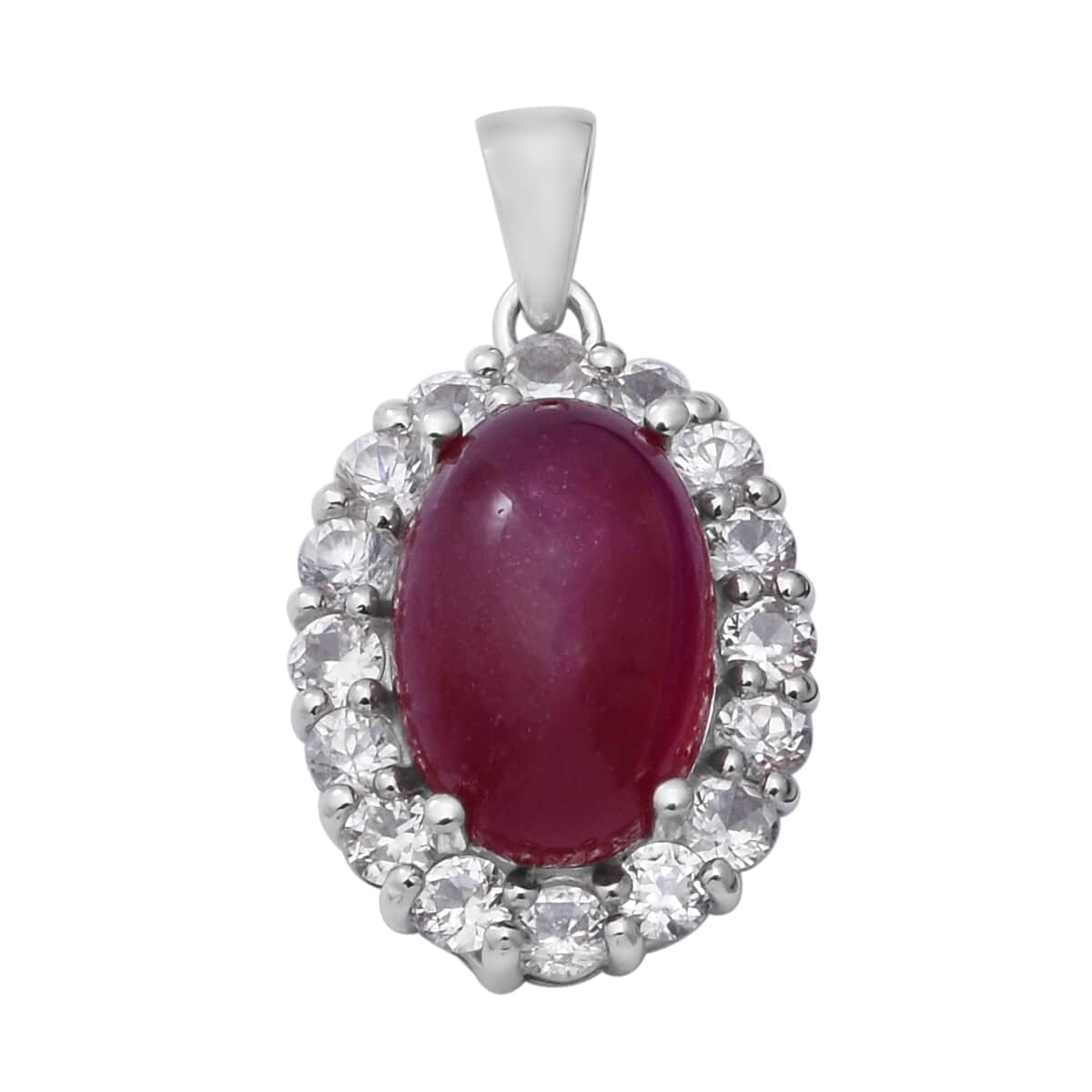 Buy African Ruby and Natural White Zircon Halo Pendant in Platinum