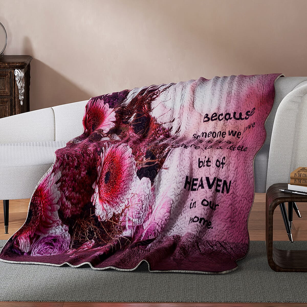 Buy Inspirational Quotes Bed Throw Quilt Blankets Heaven, Pink Floral