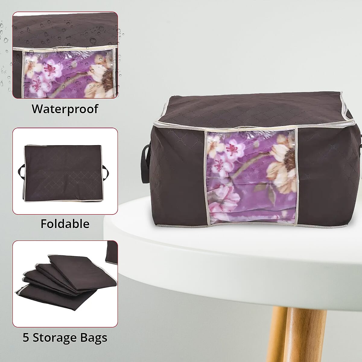 Buy Set of 5 Brown Non Woven Fabric Storage Bag with Clear Window at